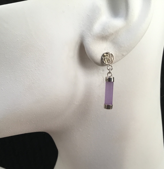 Lavender purple small dangles/small cylinder drops/purple glass and silver earrings/ pierced earrings for girls and women/ christmas gifts