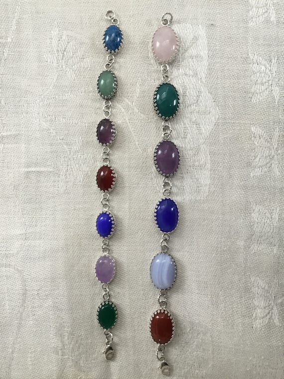 Multi stone bracelet.Multi color jewelry. Six stone bracelet. Stone and sterling.