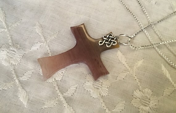 Celtic knot cross necklace/ Celtic petrified wood cross/Celtic stone jewelry/cross choker / stone cross/irish cross/crucifix necklace