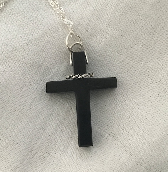 Black stone cross necklace/onyx cross/crown of thorns cross/unisex cross/christmas gift