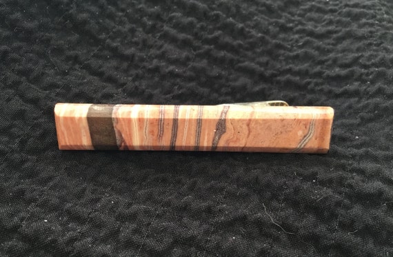 Mens statement tie clip/ banded rhyolite/ suit accessories/tiger striped tie clip/mens office attire/ gift for professional man