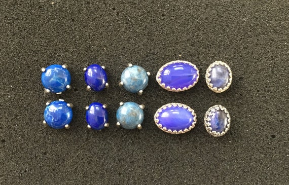 Blue stud earrings/ blue stone and sterling silver/womans studs/studs for girls and women/