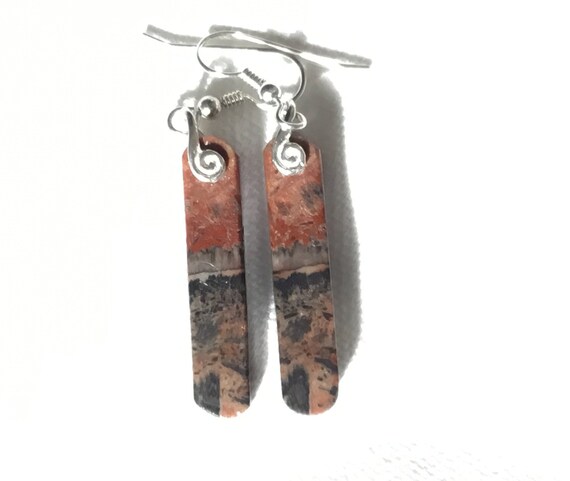 picture jasper dangles/abstract earrings/boho hippy jewelry/stone and sterling earrings/Earth tones