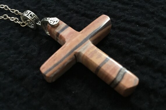 Mens tiger skin jasper stone cross/stone pectoral cross/natural stone cross necklace/stone and leather jewelry/christian jewelry