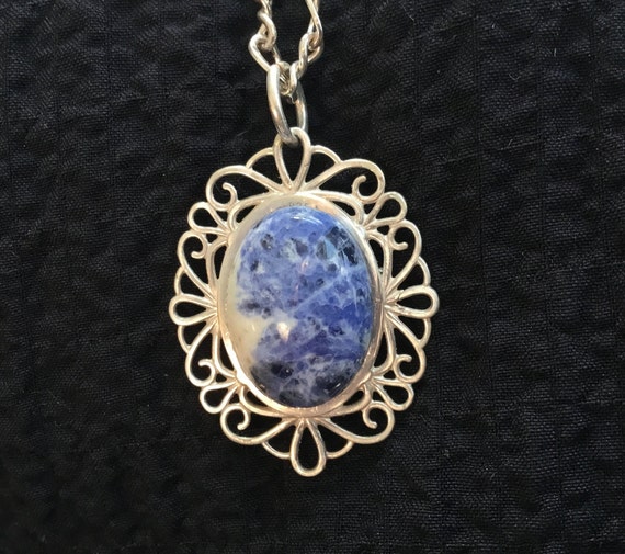 Blue and white pendant/ blue stone and sterling pendant/victorian pendant/two sided/willow ware jewelry/only stone jewelry