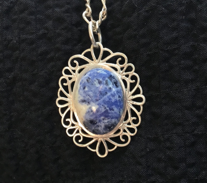 Blue and white Two sided pendantblue stone and sterling pendantvictorian pendanttwo sidedwillow ware jewelryonly stone jewelryUSA made