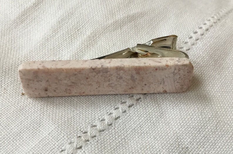 Suit accessories for men Pastel pink stone tie clip. White mans tie bar