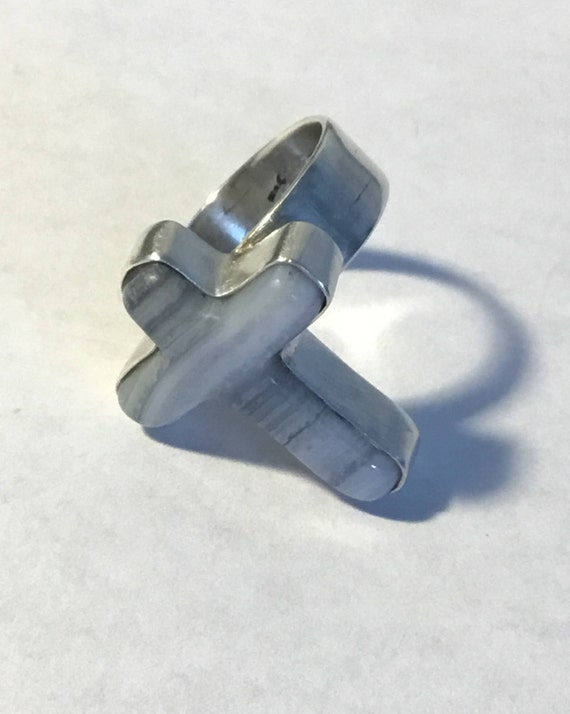 Cross ring.Blue lace agate cross band. Size 5 white stone and silver cross ring. Cross jewelry.Stone and sterlini