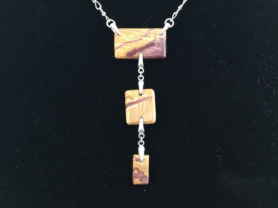 three stone drop necklace/ Lavalier necklace /Mookite and sterling necklace/Three tier necklace/choker necklace