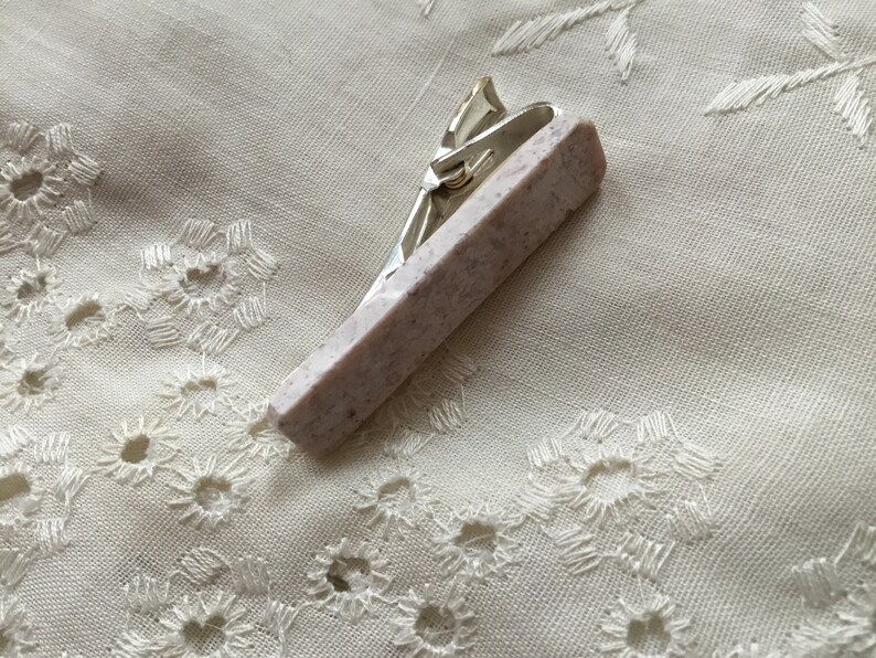 Suit accessories for men Pastel pink stone tie clip. White mans tie bar