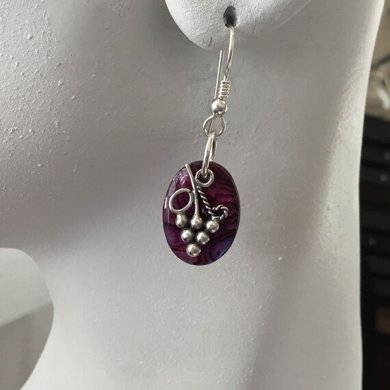 Red wine grape earrings/ purple paua shall dangle earrings/Fuchsia earrings/small purple oval danges/