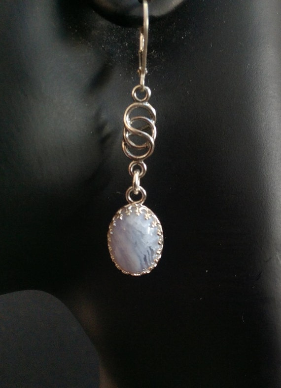 twisted sterling and stone dangle earrings/colorful oval stone and silver drops/