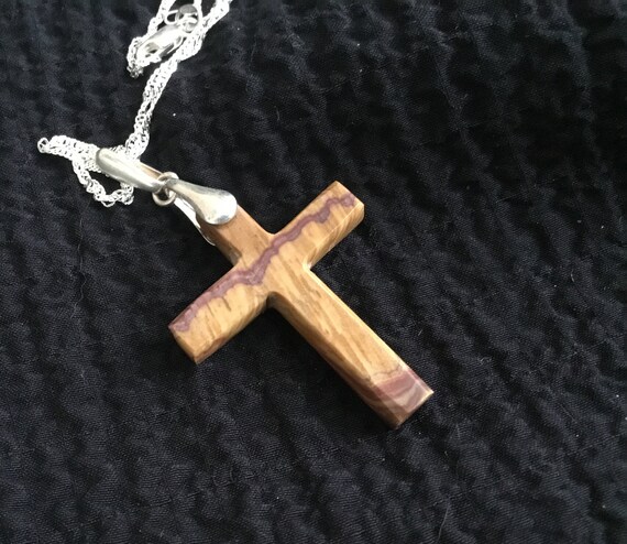 Wood jasper cross/ brown stone crucifix / stone and sterling/womans cross
