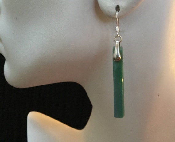 Green aventurine dangles/womans drop earrings/spring jewelry/sterling earrings/ stone jewelry / long and thin/
