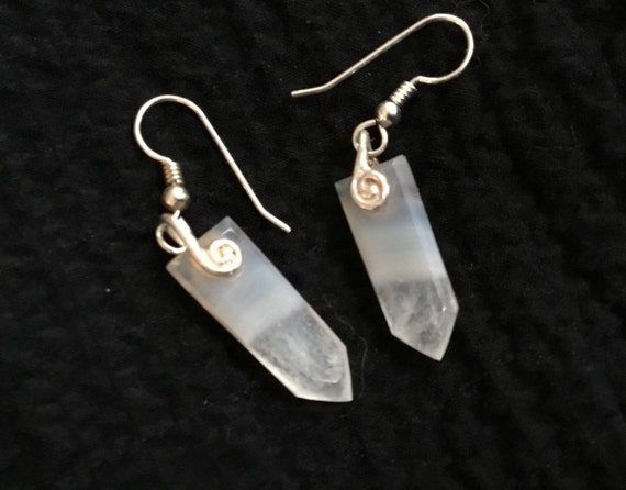 Translucent white agate earrings/glass like jewelry/white stone and sterling / womans earrings