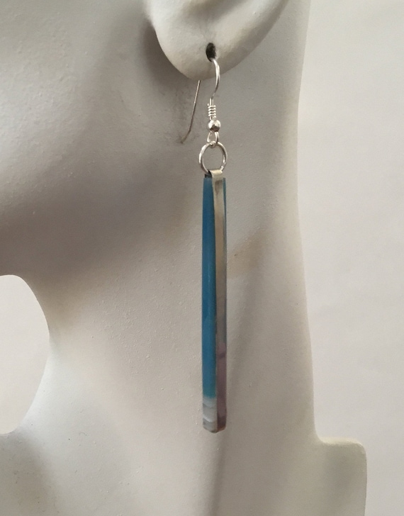 Blue and silver long dangle earrings/sky blue agate / blue and white jewelry/Extra Long drop earrings. Sexy evening jewelry.