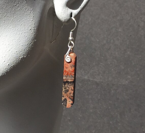 picture jasper dangles/abstract earrings/boho hippy jewelry/stone and sterling earrings/Earth tones
