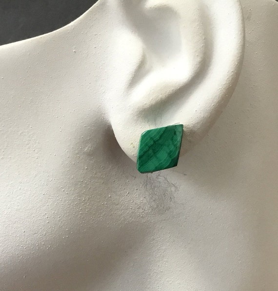 Green malachite stud earrings/diamond shaped studs/green stone studs/big studs/ green and black
