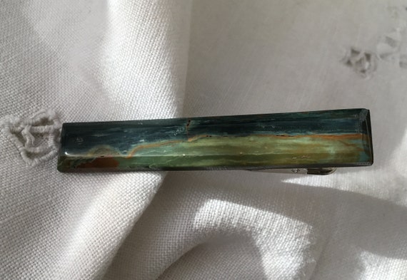 gary green tie clip/ blue green tie bar/petrified peat / mens tie clip/ green stone tie accessories/ gary green bog wood
