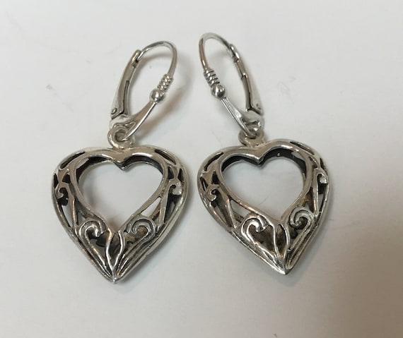 Sterling Heart earrings/ Filigree heart earrings/Sterling heart dangles/Valentine earrings/heart shaped jewelry /only stone jewelry