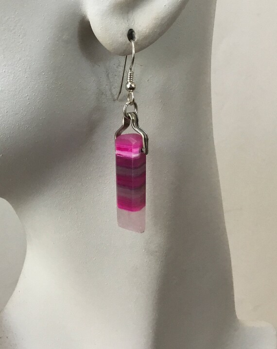 Purple dangle earrings/pink and white dangle earrings/hot pink drop earrings/fuchsia stone and sterling/summer jewelry/boho earrings