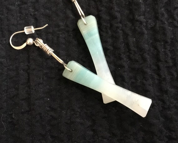 Blue and white dangle earrings/ two tone Baby blue stone drops/ Sea foam blue jewelry/blue Stone earrings/ free shipping