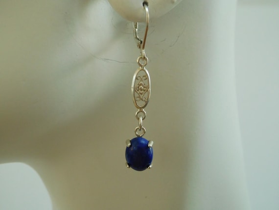 Blue agate and sterling silver drop earrings. Small and Delicate. Long and small dangles.