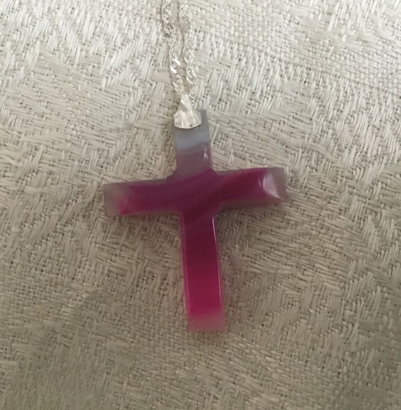 Pink cross for girls/fuscia rosary cross/womans cross necklace/christian jewelry/girls cross