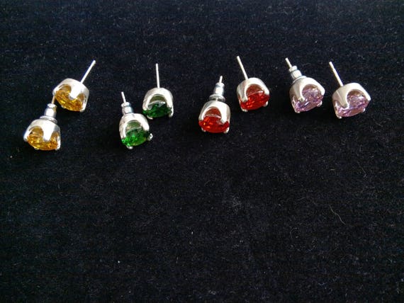princess cubic zirconia earrings/colorful stud or drop earrings./Party favors /Gift for girl/tween jewelry