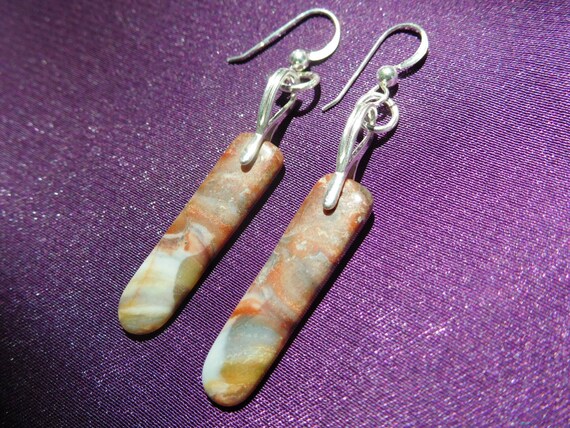 Crazy lace drop earrings/Earth tone stone jewelry/Boho Dangle earrings/Multi color stone / mexican crazy lace/free shipping