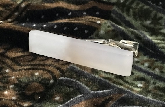 Mens white tie clip/Two tone white tie bar/stone tie bar/Professional mans suit accessories/professional man/gift for banker