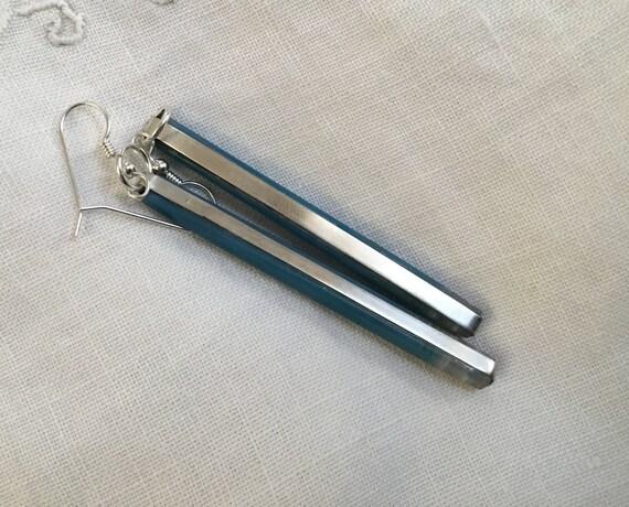 Blue and silver long dangle earrings/sky blue agate / blue and white jewelry/Extra Long drop earrings. Sexy evening jewelry.