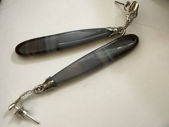 Blue grey dangle earrings/Blue agate and sterling earrings/Gray stone And silver jewelry/ free shipping/womans jewelry/