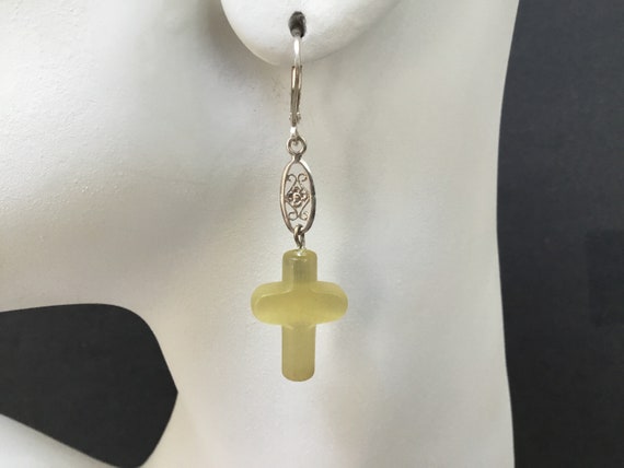 Long dangle yellow cross earrings/ canary yellow cross dangles/womans earrings/religious jewelry/ church jewelry / easter earrings