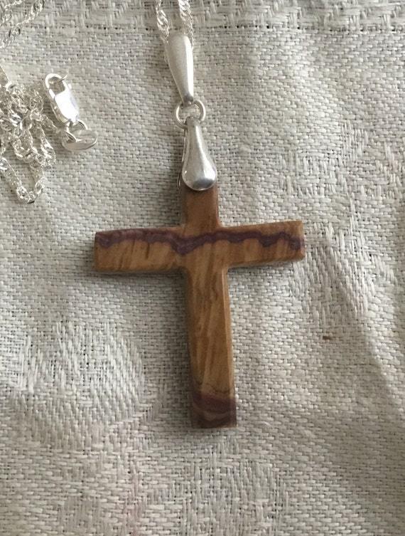 Wood jasper cross/ brown stone crucifix / stone and sterling/womans cross