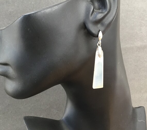 Frosted White dangle earrings/white stone and sterling/white jewelry/ white drop earrings/long white dangle earrings
