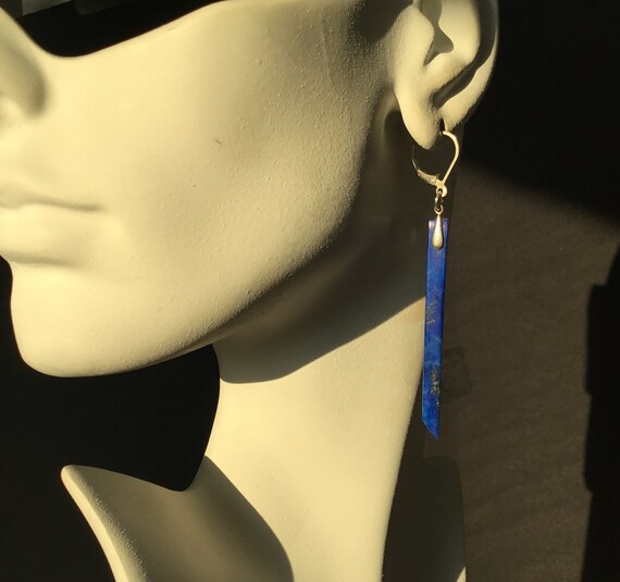 Long blue lapis earrings/lapis lazuli jewelry/blue stone earrings /evening jewelry/lapis and sterling/runway earrings/long thin dangles