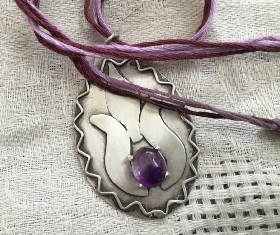 lotus flower necklace/Sterling and amethyst/ purple lotus choker/ sterling choker / budist jewelry