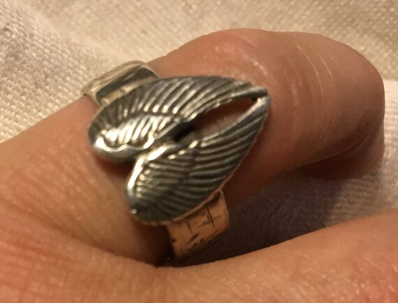 Angel wing ring/eagle wing jewelry/ size 8 sterling band ring/womans biker jewelry/