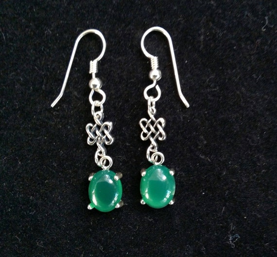 Celtic Dara knot stone earrings/ Irish jewelry/ irish green earrings/ long Celtic drop earrings/womans earrings