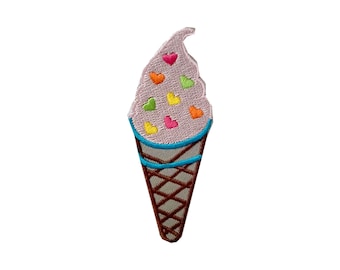 Iron On Embroidered Applique Patch Sparkle Lime Green Pink Ice Cream Waffle Cone