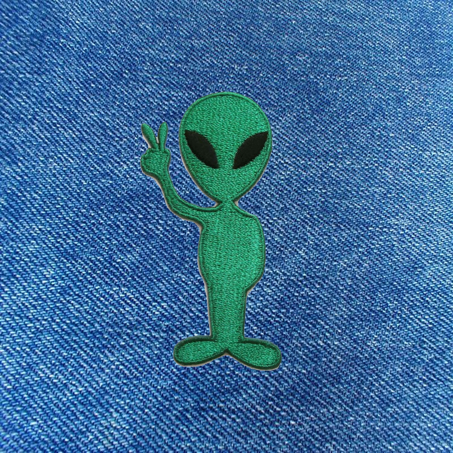 Green Alien Love Peace Sign ET Embroidered Iron On Patch Heat | Etsy