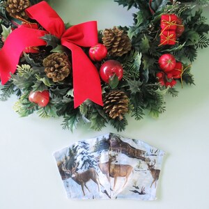 Christmas holiday gift/stocking stuffer/deer print/size XL fits a large face/adjustable/nose wire/100 % cotton/2 layer/ready to ship/