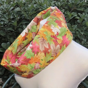 Scarf/Adult autumn infinity cowl/fall leaves/reversible/handmade cowl/gaiter scarf/neck warmer/10 x 30&quot;/cotton/fleece/ready to ship