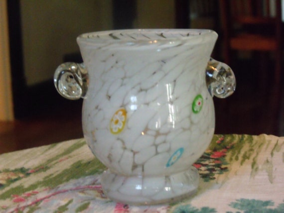 White Murano Glass Vase Decorative Piece With Inlaid Etsy