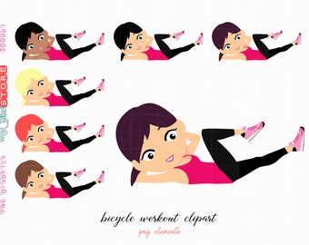 digital stickers for personal and commercial use Woman clipart workout plank 30 days challenge png graphics