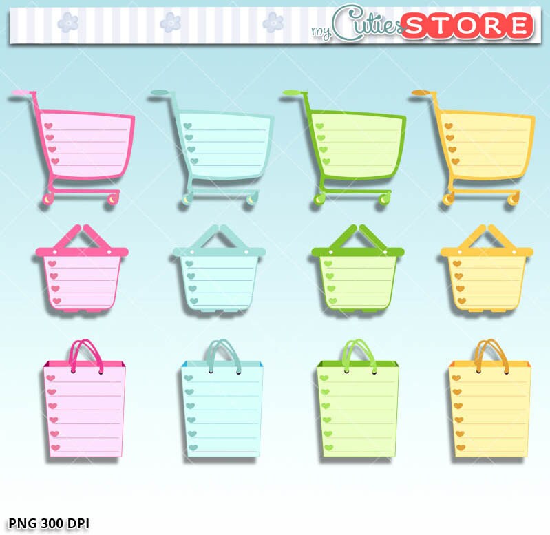 Shopping Cart Clipart checklist groceries clip art digital Etsy