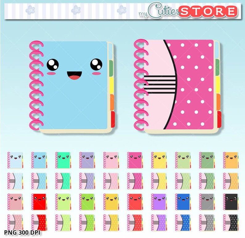 Happy planner Kawaii Clipart Cute little Planners great for Etsy