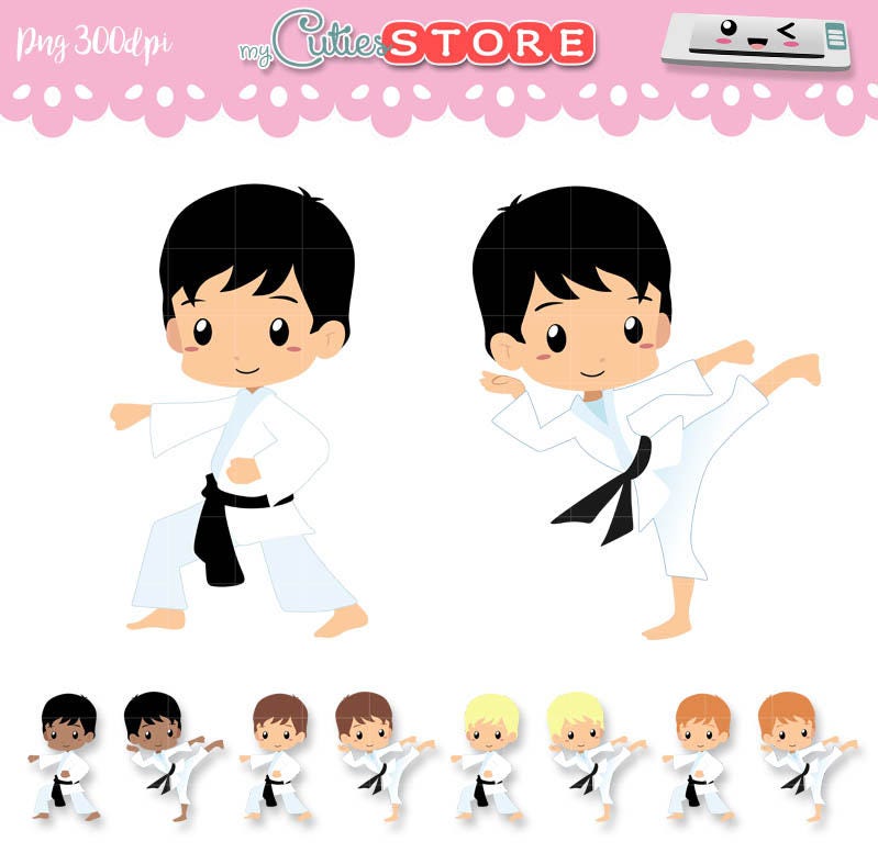 Chibi Karate Kid Clipart Sport Classes Karate Taekwondo Etsy