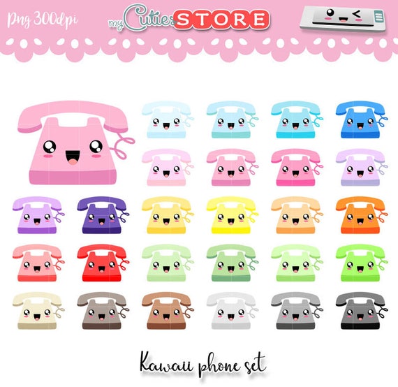 Kawaii Zu Telefonieren Clipart Susse Symbol Png Grafiken Set Etsy